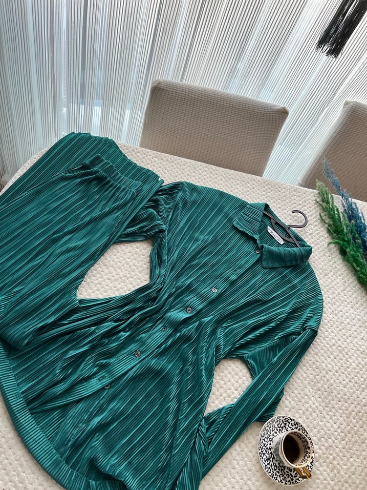 Parlak Yeşil Uzun Kollu Bohem Kadın Pijama Takımı - Görsel 2