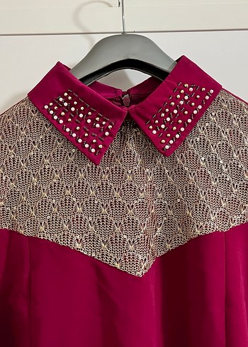 Dantel Detaylı Fuşya Şifon Bluz - Görsel 5