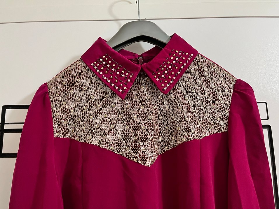 Dantel Detaylı Fuşya Şifon Bluz - Görsel 5