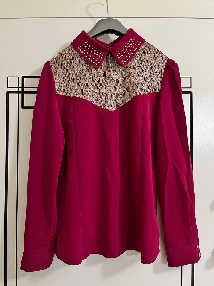Dantel Detaylı Fuşya Şifon Bluz - Görsel 2