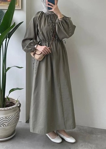 Bağlama Detaylı Haki Elbise - Görsel 3
