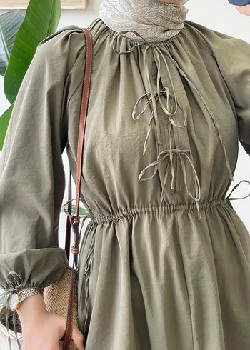 Bağlama Detaylı Haki Elbise - Görsel 5