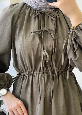 Bağlama Detaylı Haki Elbise - Görsel 2
