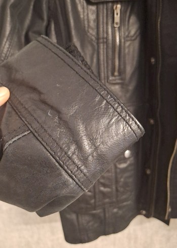 Diğer Siyah Deri Kemerli Biker Ceket