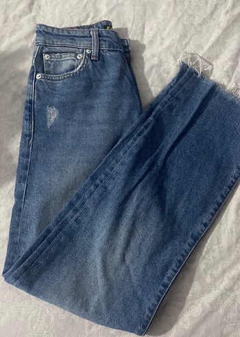 27 Beden mavi Renk Kadın Mavi Normal Boy Yırtmaçlı Denim Pantolon