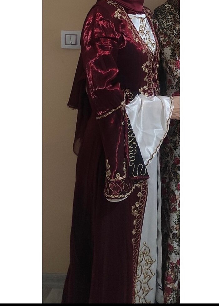 Bordo Nakışlı Uzun Henna Elbise - Görsel 2