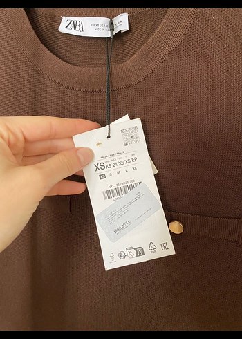 xs Beden Zara Kahverengi Piliseli Midi Triko Elbise