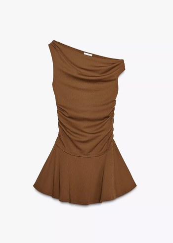 Zara Drapeli Kolsuz Mini Elbise