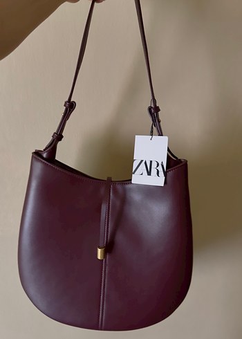 Zara Bordo Deri Kadın Omuz Çantası