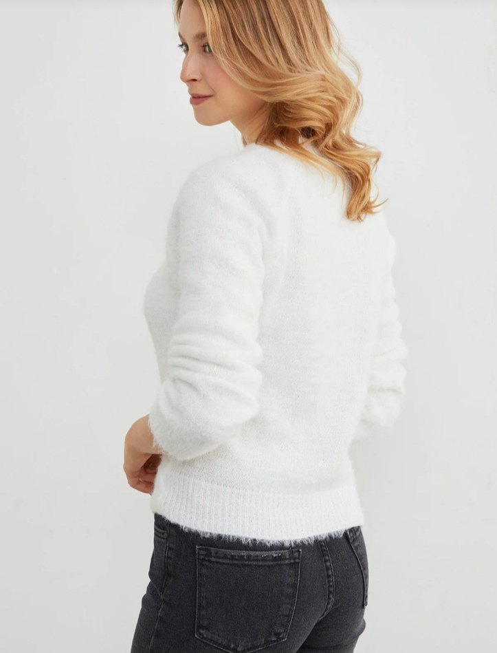 Kadın Beyaz Pamuklu Salaş Kazak - Görsel 4