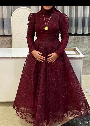 Trendyol & Milla Bordo Dantel Detaylı Uzun Abiye Elbise