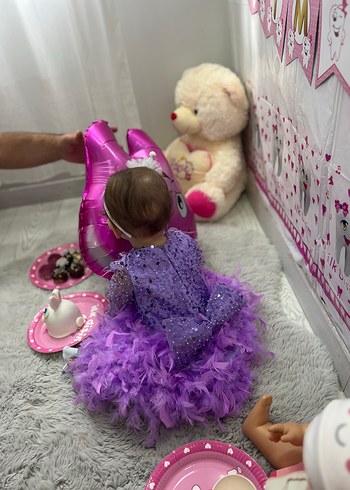9-12 Ay Beden mor Renk Mor Pul Payetli Bohem Kız Çocuk Elbisesi
