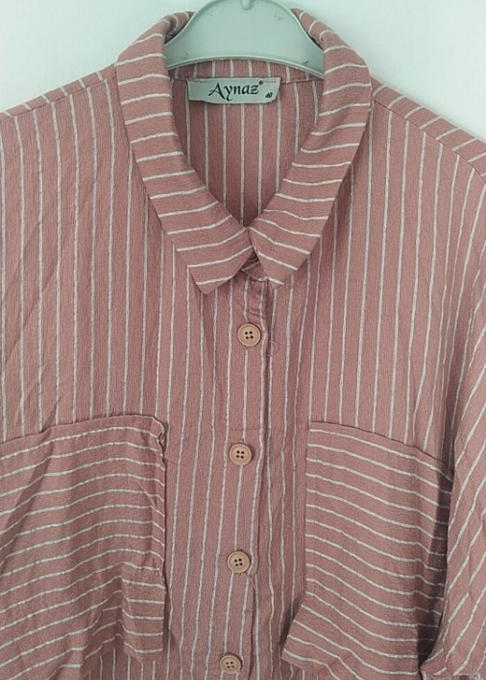 Kadın çizgili gömlek tunik  - Görsel 2