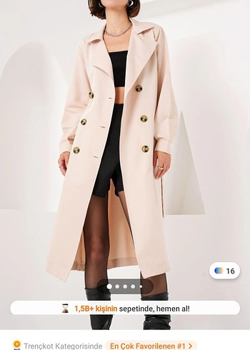 Bej Kadın Uzun Düğmeli Trençkot - Görsel 7