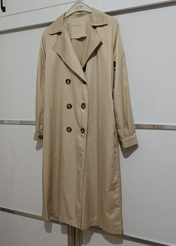 Bej Kadın Uzun Düğmeli Trençkot - Görsel 3