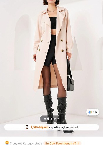 Bej Kadın Uzun Düğmeli Trençkot - Görsel 6