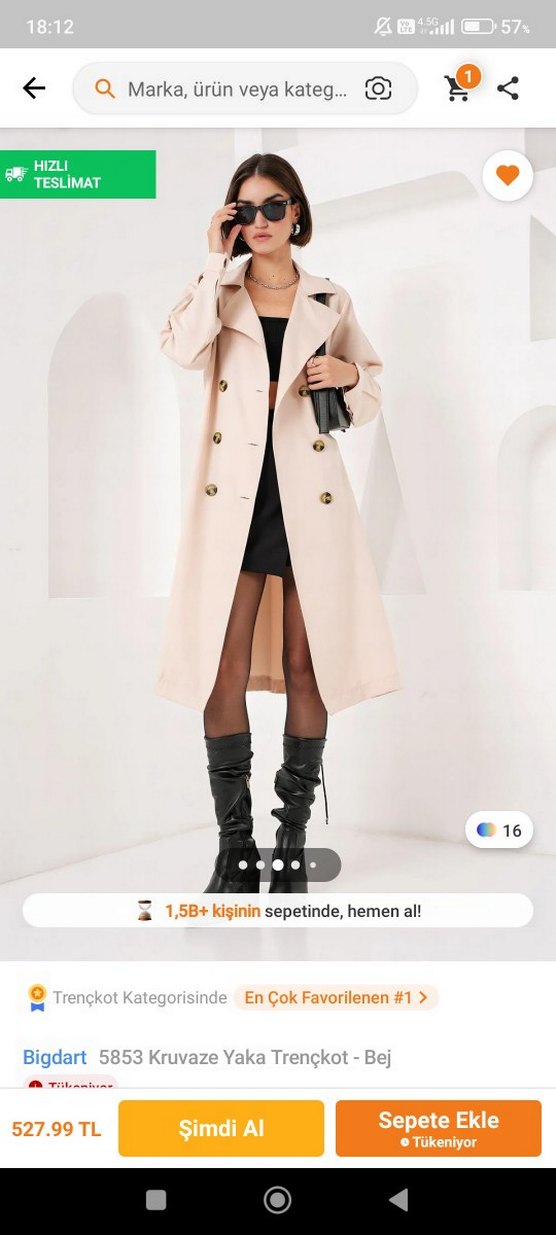 Bej Kadın Uzun Düğmeli Trençkot - Görsel 5