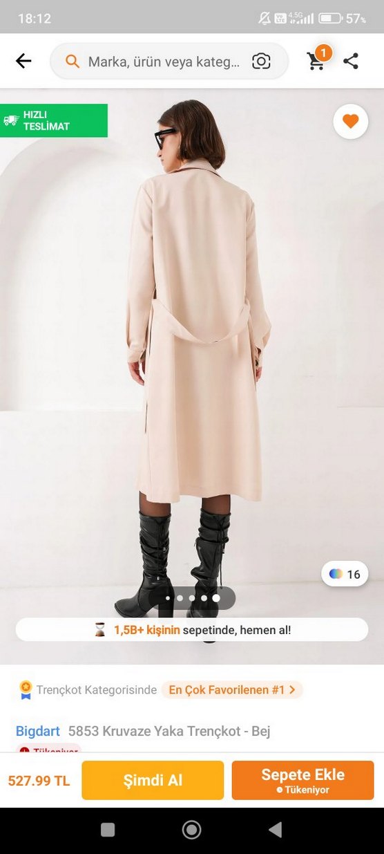 Bej Kadın Uzun Düğmeli Trençkot - Görsel 4