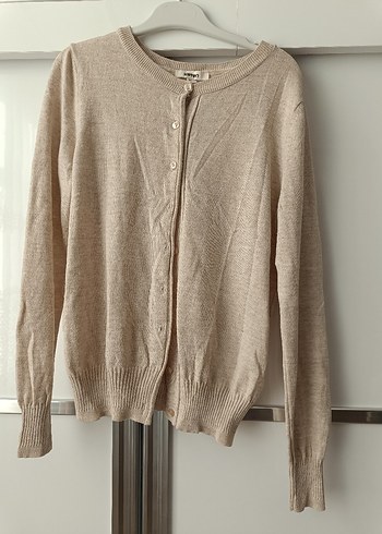 Bej Kadın Triko Hırka, Uzun Kollu, Rahat Kesim - Görsel 6