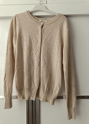 Bej Kadın Triko Hırka, Uzun Kollu, Rahat Kesim - Görsel 2