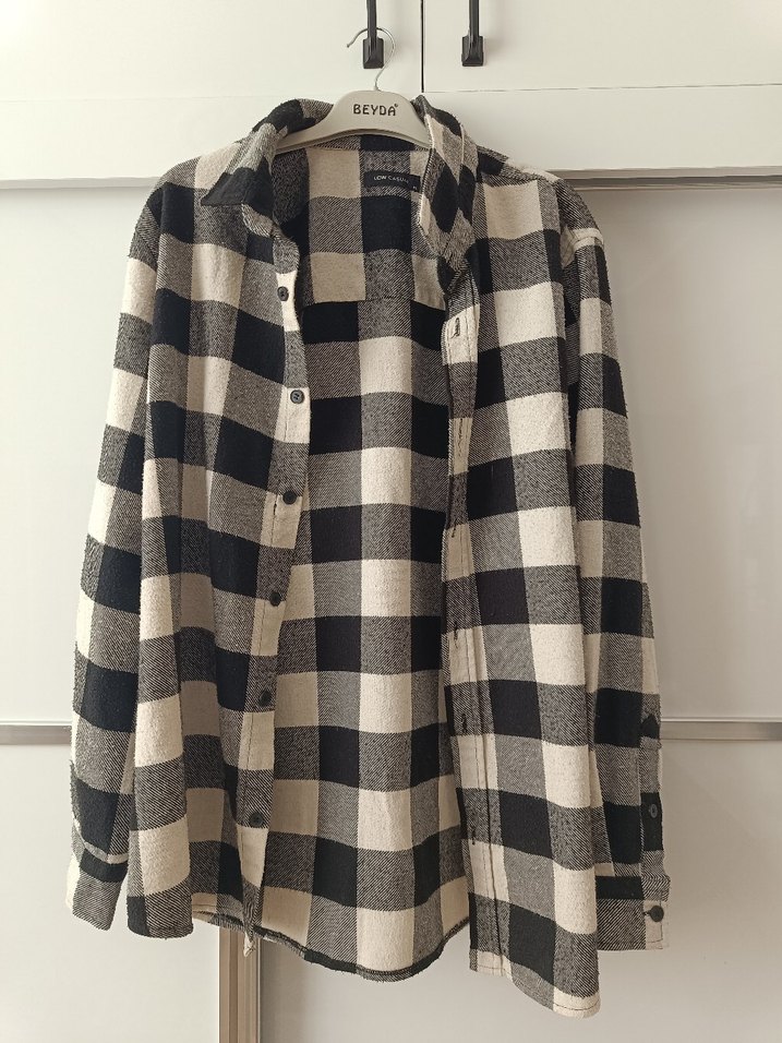 Gri Kareli Düğmeli uniseks Gömlek - Görsel 2