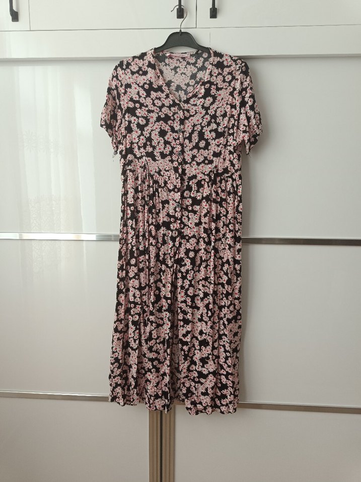 Çiçek Desenli V Yaka Uzun Elbise - Görsel 4