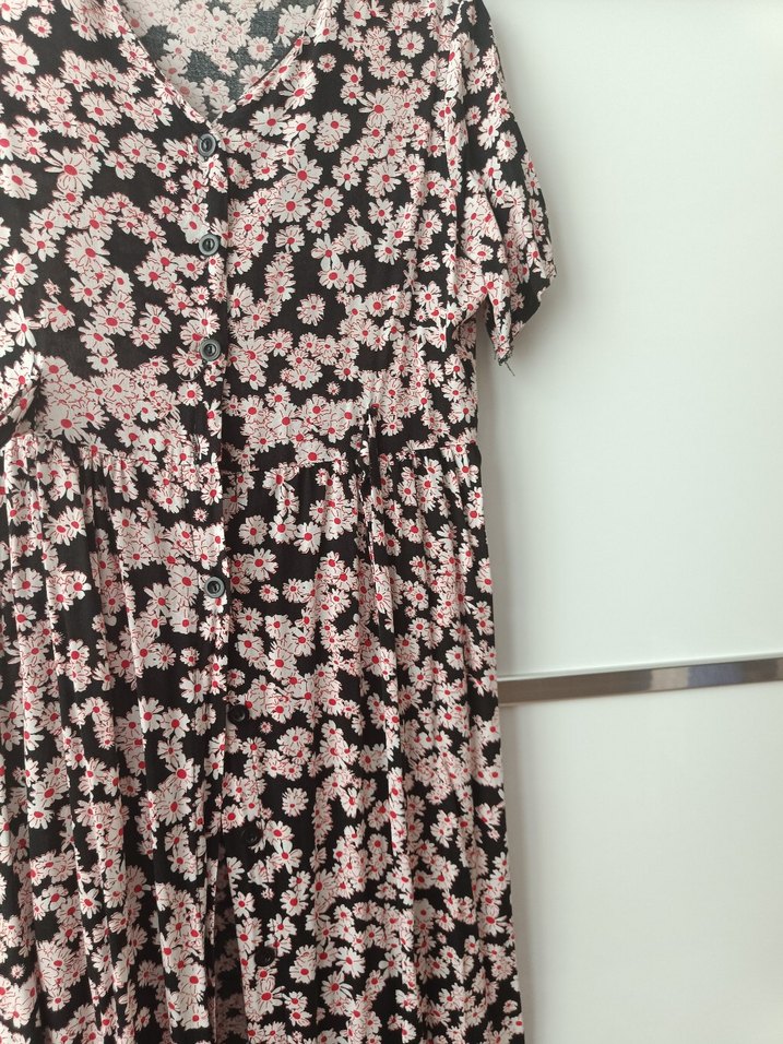 Çiçek Desenli V Yaka Uzun Elbise - Görsel 5