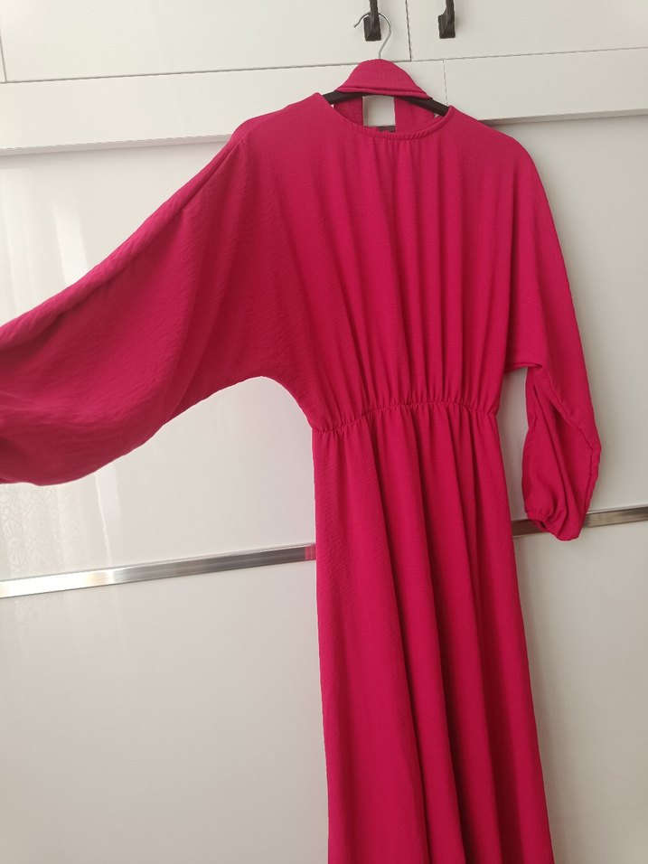 Pembe Salaş Uzun Elbise - Görsel 3