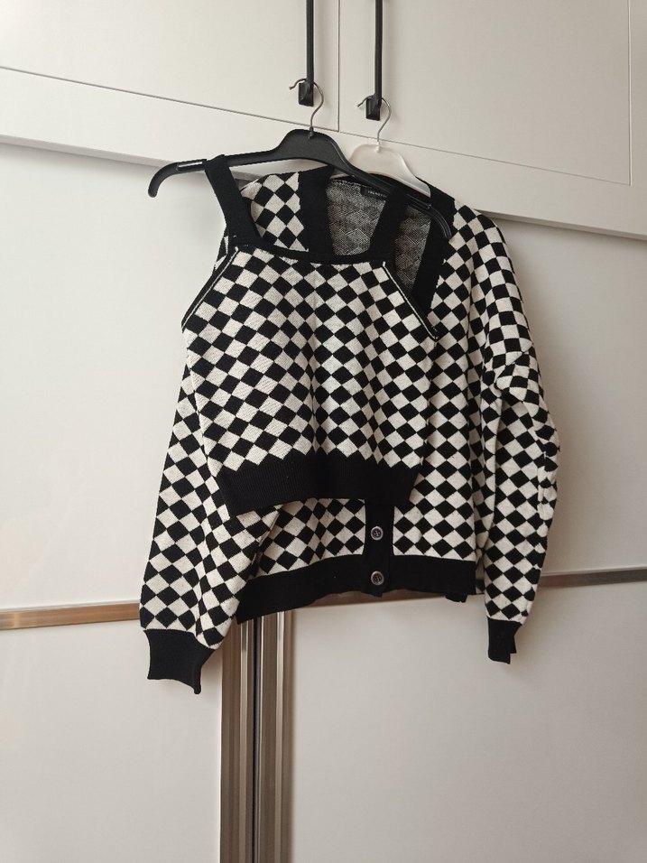 Kadın Siyah Kareli Triko takım - Görsel 2