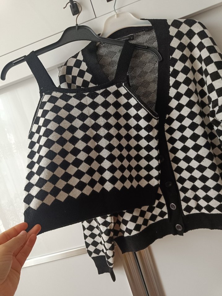 Kadın Siyah Kareli Triko takım - Görsel 3