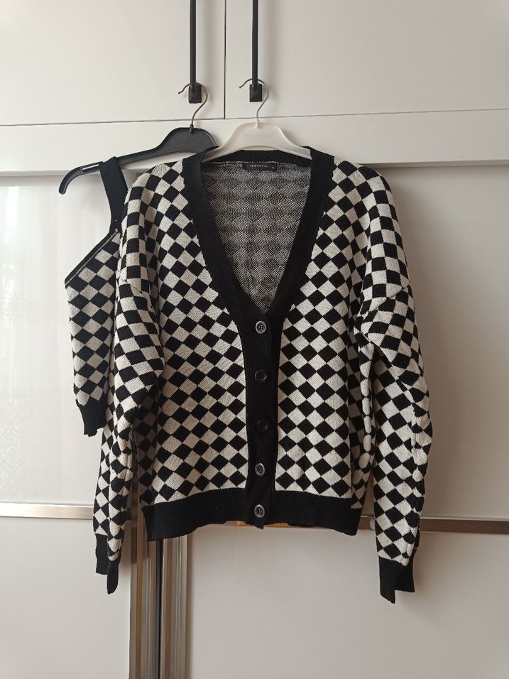 Kadın Siyah Kareli Triko takım - Görsel 4