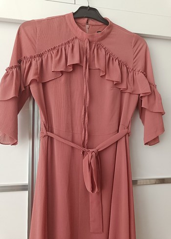 Pembe Fırfırlı Salaş Uzun Elbise - Görsel 6