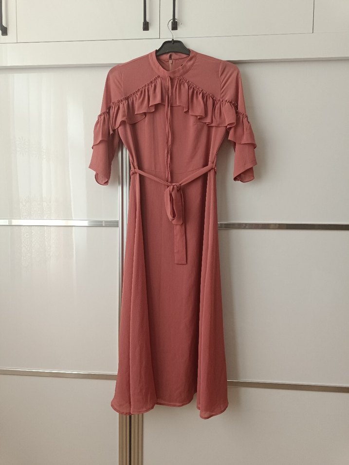 Pembe Fırfırlı Salaş Uzun Elbise - Görsel 2