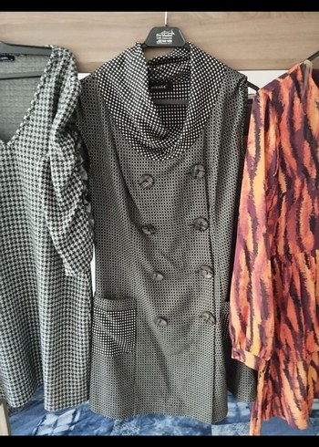 Gri V Yakalı Salaş Midi Elbise - Görsel 2