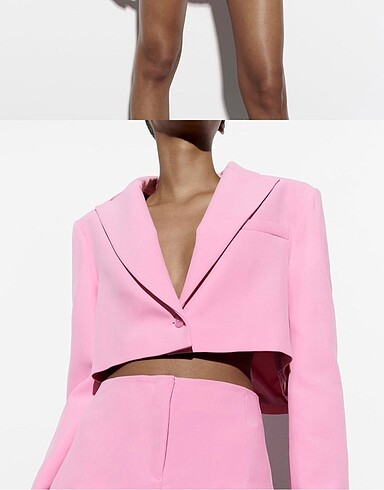 Pembe crop bleazer ceket