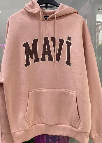 Mavi Baskılı Pembe Kapüşonlu Sweatshirt