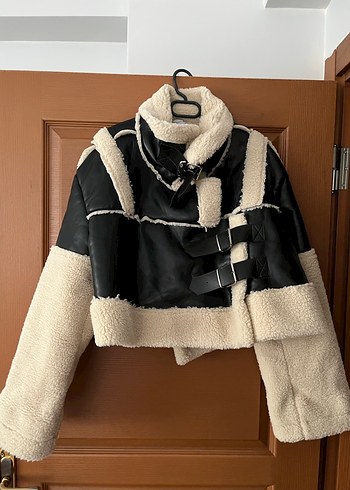 s Beden Kürklü Deri biker Ceket
