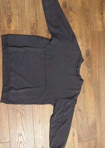 Gri Kadın Sweatshirt, Yuvarlak Yaka, Bol Kesim - Görsel 2