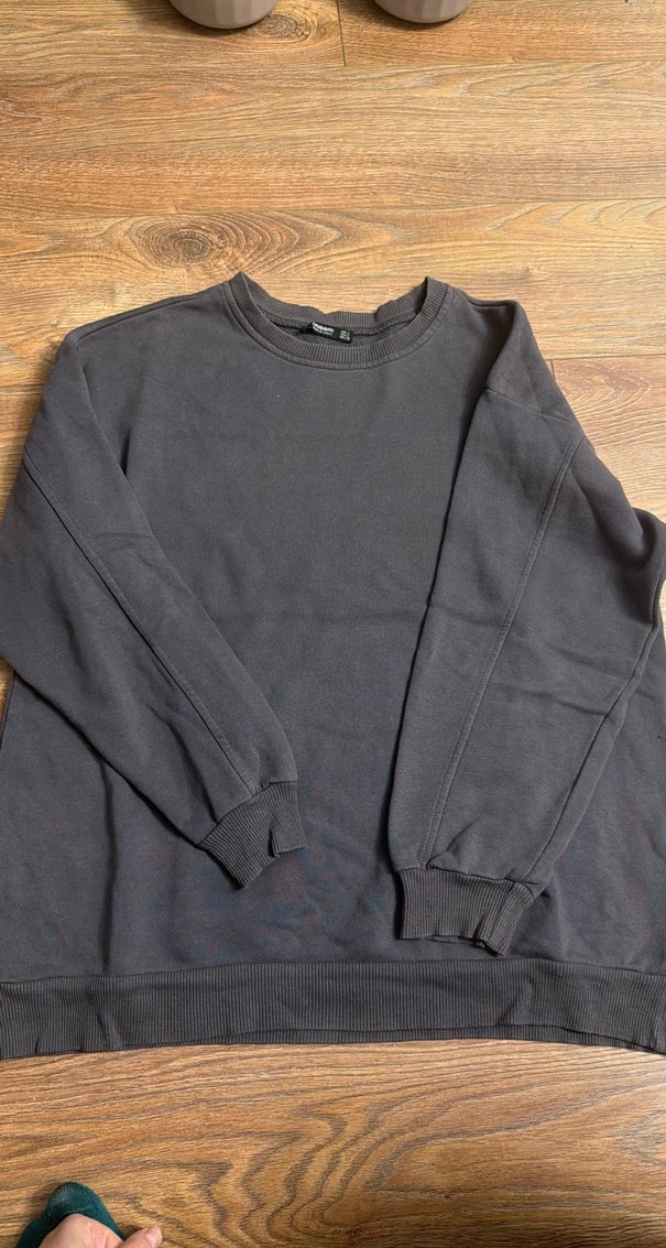 Gri Kadın Sweatshirt, Yuvarlak Yaka, Bol Kesim - Görsel 4