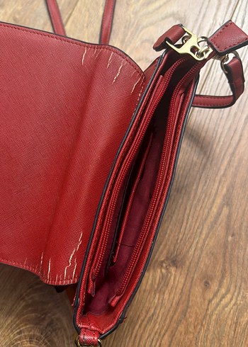 Kırmızı Zincir Detaylı Deri Kadın Çanta - Görsel 4