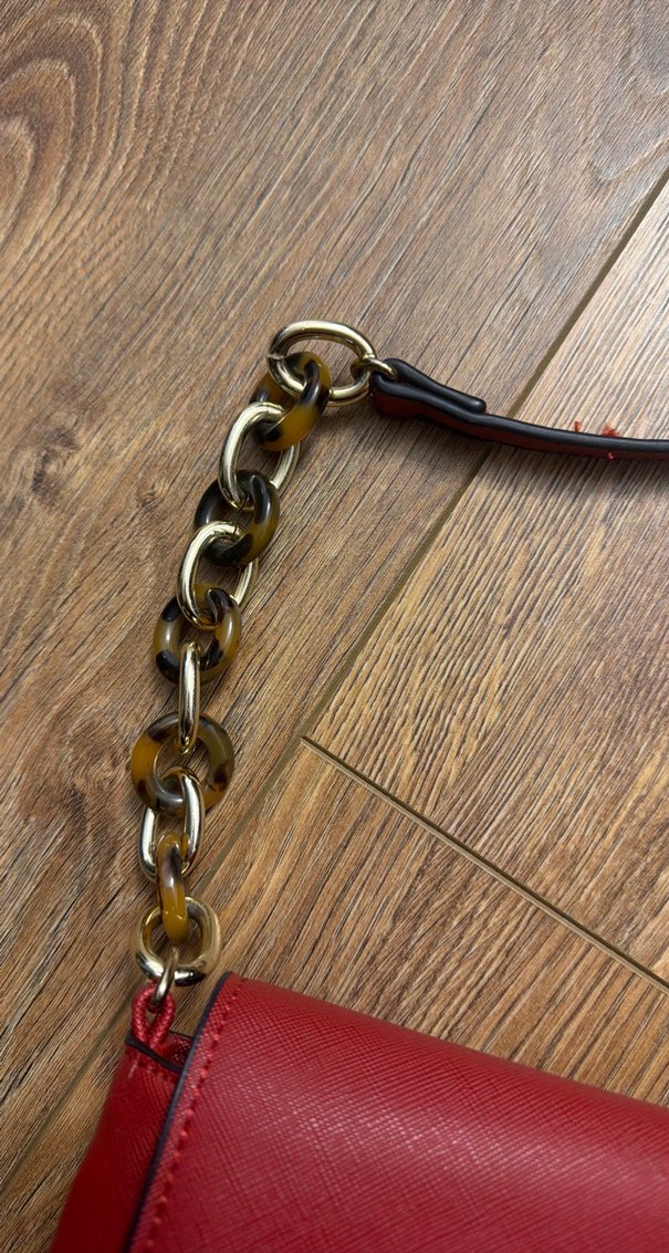Kırmızı Zincir Detaylı Deri Kadın Çanta - Görsel 2