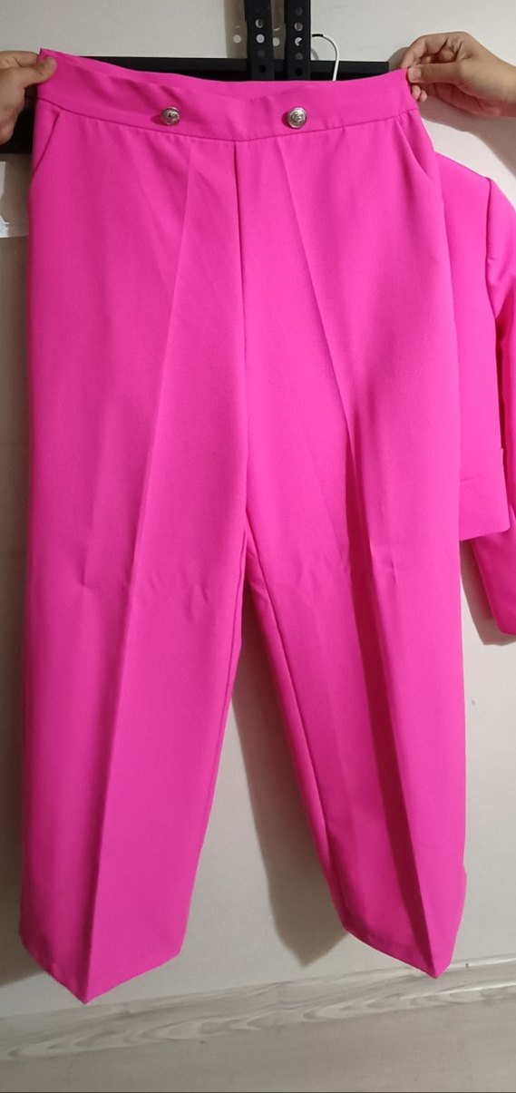 Pembe Mini Düğmeli Kadın Blazer Ceket Takım - Görsel 3