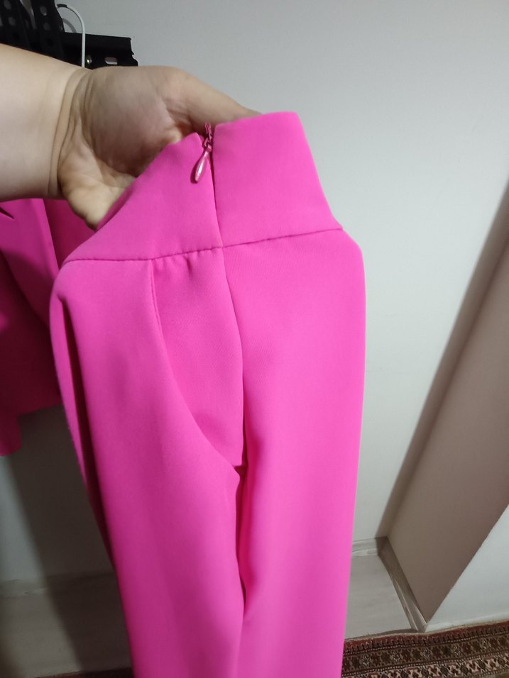 Pembe Mini Düğmeli Kadın Blazer Ceket Takım - Görsel 4