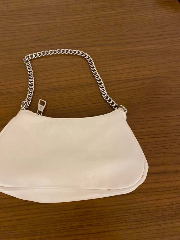 Beyaz  Zincir Detaylı Deri Kadın Çanta - Görsel 2