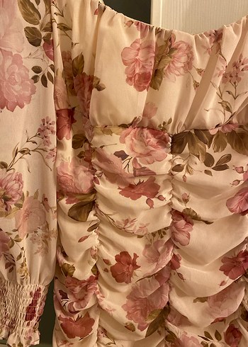 Çiçek Desenli Pembe Midi Mini Elbise - Görsel 4