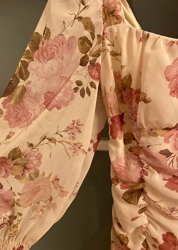 Çiçek Desenli Pembe Midi Mini Elbise - Görsel 3