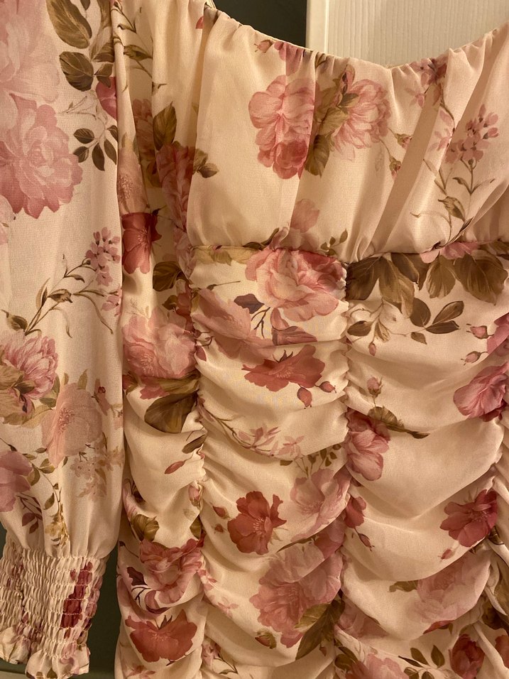 Çiçek Desenli Pembe Midi Mini Elbise - Görsel 4