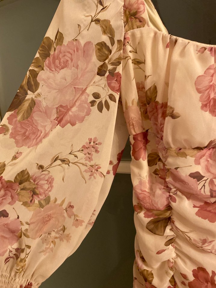 Çiçek Desenli Pembe Midi Mini Elbise - Görsel 3