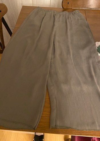 Düğmeli, Rahat Kesim Haki Keten Kadın Pantolon - Görsel 2