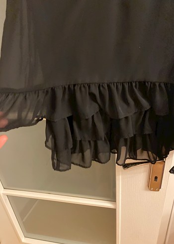 V Yaka Drapeli Siyah jifon mini elbise - Görsel 3